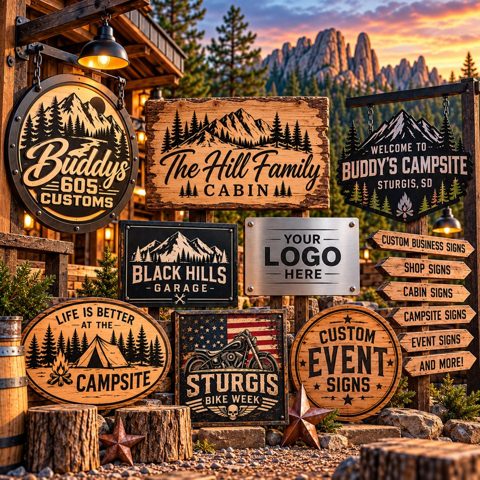 Custom wood and metal signs for businesses, cabins, campsites and events